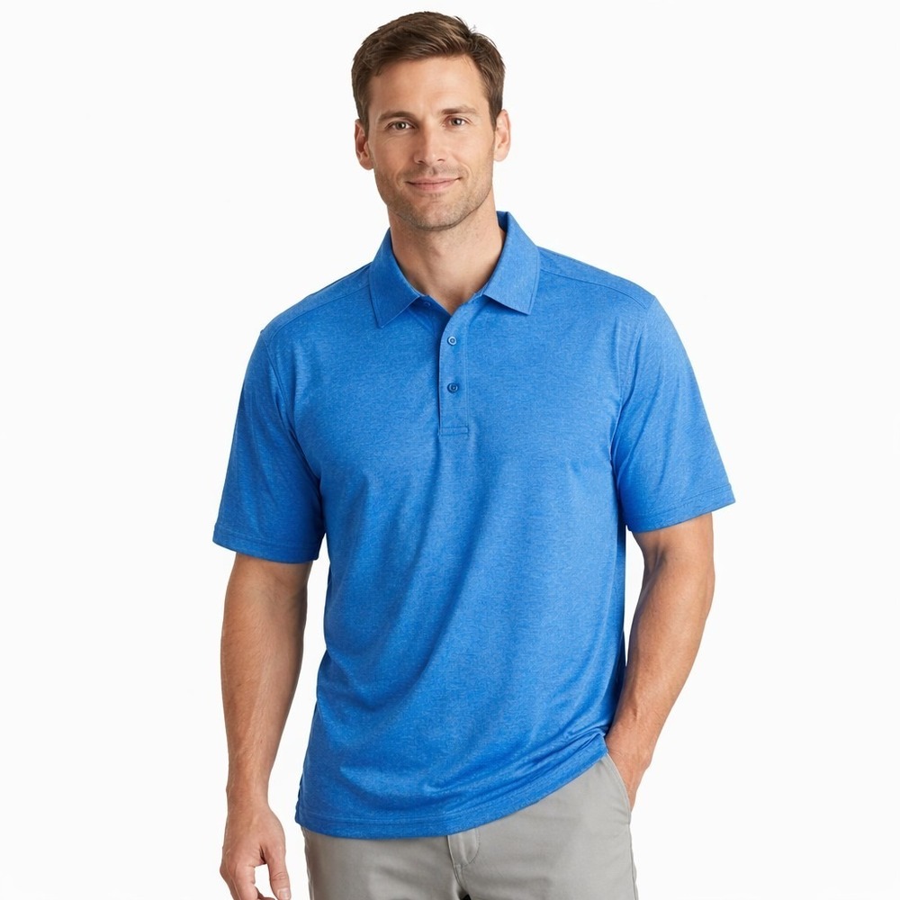 STRAIGHT DOWN Performance Stretch Polo Shirt Sz L Blue Heather Golf Pickleball